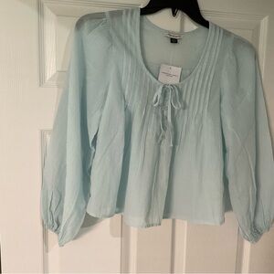 Light Blue Boho Blouse with Button Detail